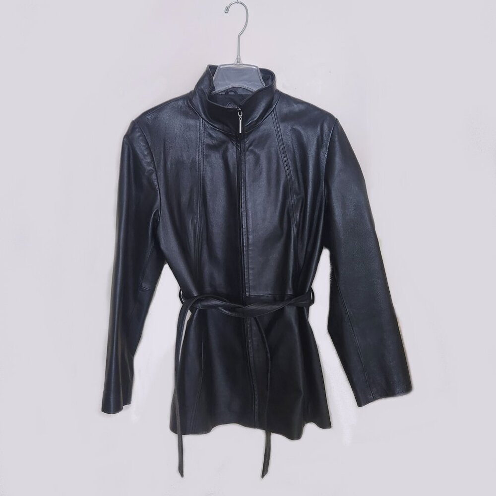 WORTHINGTON 100% Genuine Leather Zipped Belted Waist Jacket Women’s LARGE